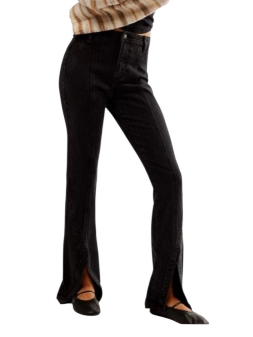Free People/We The Free Cvy Mona High-Rise Flare Slit Hem Jeans-NWT